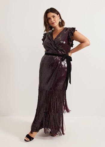 Phase Eight Chanai Sequin Wrap Dress Burgundy Australia | HA4063951